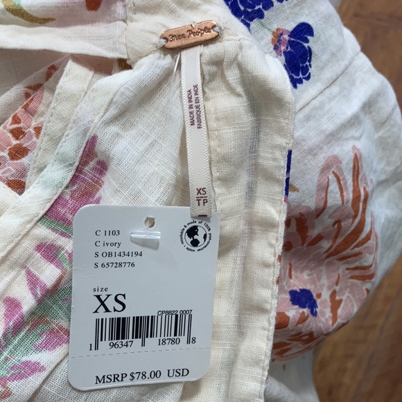 NWT $78 Free People Emily Printed Tank Multi Floral Halter Top Tunic Blouse XS - Picture 5 of 5